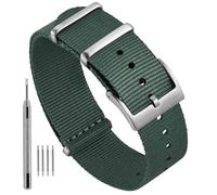 Ayadoo 22mm Garden Green One-piece Nylon Watch Straps for Men Women, Repalcement Bands with Silver Buckle