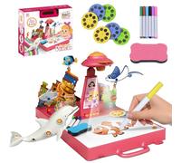 AYAMAYA Drawing Projector for Kids, Art Projector for Tracing with 48 Cartoon Patters, 6 Color Pens, 4 Doodle Board, Stered Puzzle Cards for Boys Girls 3-8 Years Old Learn to Draw and Sketch (Pink)