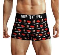 Ayambetus Custom I LOVE YOU Photo Text Boxers Personalised Mens Boxers Briefs with Photo Face Customised Trunks Underwear Underpants Gifts for Men Husband Boyfriend Size-M