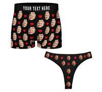 Ayambetus Personalised Men Boxer Briefs Women G-Strings Thongs Set Customise Photo Face Boxers for Men Customised Underwear Underpants Gifts for Couples Mothers Day Fathers Day Size-L