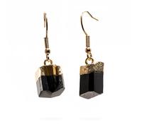 AYANA BLACK TOURMALINE CRYSTAL PENDANT EARRINGS,Soothes Mind & Emotions from Stress,Protection Stone,Grounding & Centering,Handmade with Ethically Sourced Raw Natural Pure Crystal