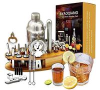 AYAOQIANG Cocktail Shaker Set with Stand,Cocktail Set for Beginer,750ml Stainless Steel Shaker for Cocktail,Home Bar Cocktail Tool Kit with Bamboo Display Stand