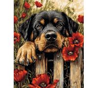 AYAOYANGGO Animal Cross Stitch Set Patterns Rottweiler and Flowers Pre Printed Cross Stitch Kits for Adults,DIY Wall Art Decor for Beginners 11CT 80x100cm