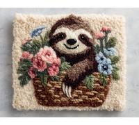AYAOYANGGO Animal Latch Hook Rug Kitsloth in A Flower Basket Crochet Sewing Kit Classic Latch Hook Rug Kits for Adults 3D Craft Set for Home Decor Festival Gift 35x46in