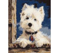 AYAOYANGGO Animal Tapestry Kit Cartoon White Dog DIY Rugs Set with Printed Canvas Floor Mat Crochet Yarn Embroidery Hook Latch Carpet Tapestry for Home Decoration 31x63in