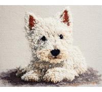 AYAOYANGGO Animal Tapestry Kit Cartoon White Dog DIY Rugs Set with Printed Canvas Floor Mat Crochet Yarn Embroidery Hook Latch Carpet Tapestry for Home Decoration 21x29in