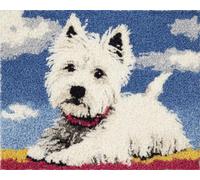 AYAOYANGGO Animal Tapestry Kit Cartoon White Dog Latch Hook Rug Kit Large Pre-Printed Pattern Canvas Rugs Embroidery Crafts for Adults Handicrafts DIY Carpet 35x46in