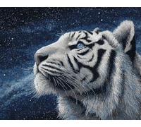 AYAOYANGGO Animal Tapestry Kit White Tiger and Starry Sky DIY Crochet Kit Embroidery Set Rug Making Canvas Kits Needlework Crafts for Home Decor 23x35in