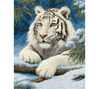 AYAOYANGGO Animal Tapestry Kit White Tiger in The Snow DIY Crochet Kit Embroidery Set Rug Making Canvas Kits Needlework Crafts for Home Decor 31x63in