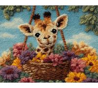 AYAOYANGGO Animal Tapestry Kitgiraffe in A Flower Basket DIY Crochet Kit Embroidery Set Rug Making Canvas Kits Needlework Crafts for Home Decor 33x45in