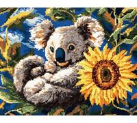 AYAOYANGGO Animal Tapestry Kitkoala and Sunflower Flowers DIY Rugs Set with Printed Canvas Floor Mat Crochet Yarn Embroidery Hook Latch Carpet Tapestry for Home Decoration 23x35in