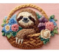 AYAOYANGGO Animal Tapestry Kitsloth in A Flower Basket Cross Stitch Rug Making Kit，Carpet Crochet Kits Embroidery Set Needlework Crafts for Home Decor 23x16in