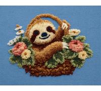 AYAOYANGGO Animal Tapestry Kitsloth in A Flower Basket DIY Crochet Kit Embroidery Set Rug Making Canvas Kits Needlework Crafts for Home Decor 35x46in