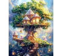 AYAOYANGGO Cross Stitch Set Patterns Fairytale Elf Tree House Pre Printed Cross Stitch Kits for Adults,DIY Wall Art Decor for Beginners 11CT 40x50cm