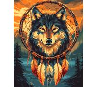 AYAOYANGGO Cross Stitch Set Patterns Fantasy Wolf Animal and Dream Catcher Pre Printed Cross Stitch Kits for Adults,DIY Wall Art Decor for Beginners 11CT 40x50cm