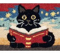 AYAOYANGGO DIY Animal Rug Making Kit Black Cat and Books Cross Stitch Set for Children and Adults,DIY Handmade Latch Hook Rug Making Kit Crochet Carpet Set 23x35in
