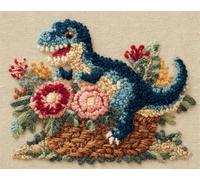 AYAOYANGGO DIY Animal Rug Making Kit Dinosaurs and Flowers Cross Stitch Rug Making Kit,Carpet Crochet Kits Embroidery Set Needlework Crafts for Home Decor 23x16in