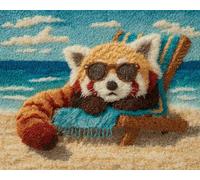 AYAOYANGGO DIY Animal Tapestry Kit Beach Raccoon Latch Hook Rug Set Crochet Rugs Kit Cross Stitch Set DIY Crafts,Gifts,Doormat,Decoration Carpet Making Canvas 23x35in