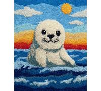 AYAOYANGGO DIY Animal Tapestry Kit Cartoon Seal DIY Rugs Set with Printed Canvas Floor Mat Crochet Yarn Embroidery Hook Latch Carpet Tapestry for Home Decoration 23x16in