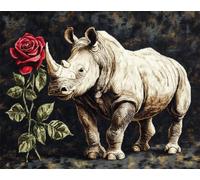 AYAOYANGGO DIY Animal Tapestry Kit Rhino and Rose DIY Crochet Kit Embroidery Set Rug Making Canvas Kits Needlework Crafts for Home Decor 23x35in
