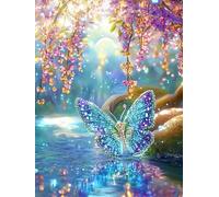 AYAOYANGGO DIY Bead Embroidery Kit Fantasy Green Butterfly DIY Set with Beads Hand Made Beading Painting Kit from Needlework Handcraft Needle Arts Decor 9CT 40x50cm