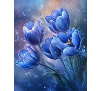 AYAOYANGGO DIY Beaded Cross Stitch Kit Fantasy Blue Tulip Flowers Cross Stitch Needlepoint Handcraft Tapestry Kit Beaded Stitching Pattern 3D Embroidery Set 9CT 50x60cm