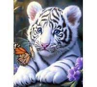 AYAOYANGGO DIY Beaded Cross Stitch Kit White Tiger and Butterfly Beadwork Craft Kit for Beginners,Needlework Set,Preprint Pattern Decor Wall Art 9CT 50x60cm