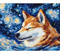 AYAOYANGGO DIY Beaded Cross Stitch Kits Akita Dog and Starry Sky Needlepoint Handcraft Kit DIY Beaded Painting 3D Tapestry Bead Cross Stitch Set 9CT 40x50cm