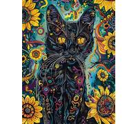 AYAOYANGGO DIY Beaded Cross Stitch Kits Cat Animals and Sunflower Flowers Bead Embroidery Kit for Adults Needlepoint Tapestry Set Beaded Stitching 9CT 40x50cm