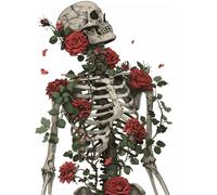 AYAOYANGGO DIY Beaded Cross Stitch Kits Skeleton and Red Rose Flower Beadwork Craft Kit for Beginners,Needlework Set,Preprint Pattern Decor Wall Art 9CT 50x60cm
