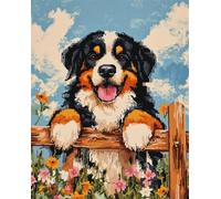 AYAOYANGGO DIY Beading Embroidery Kit Bernese Mountain Dog and Flowers Cross Stitch Needlepoint Handcraft Tapestry Kit Beaded Stitching Pattern 3D Embroidery Set 9CT 60x80cm