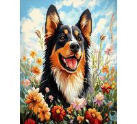 AYAOYANGGO DIY Beading Embroidery Kit Border Collie and Flowers Needlepoint Handcraft Kit DIY Beaded Painting 3D Tapestry Bead Cross Stitch Set 9CT 60x80cm