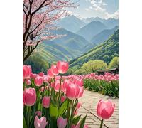 AYAOYANGGO DIY Beading Embroidery Kit Pink Tulip Flowers Bead Embroidery Kit for Adults Needlepoint Tapestry Set Beaded Stitching 9CT 40x50cm