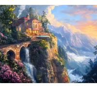 AYAOYANGGO DIY Cross Stitch Kit with Beads Mountain Forests Building Scenery Bead Embroidery Kit for Adults Needlepoint Tapestry Set Beaded Stitching 9CT 40x50cm