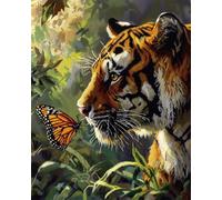 AYAOYANGGO DIY Cross Stitch Kit with Beads Tiger and Butterfly Beadwork Craft Kit for Beginners,Needlework Set,Preprint Pattern Decor Wall Art 9CT 60x80cm