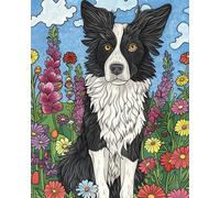 AYAOYANGGO DIY Dog Animal Rug Making Kit Border Collie and Flowers DIY Rug Making Kit for Adults Kids,Cross Stitch Kits Carpet Needlework for Beginners Home Decor 21x29in