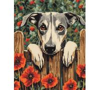 AYAOYANGGO DIY Dog Animal Tapestry Kit Greyhound Climbing On The Fence Latch Hook Rug Set Crochet Rugs Kit Cross Stitch Set DIY Crafts,Gifts,Doormat,Decoration Carpet Making Canvas 31x63in