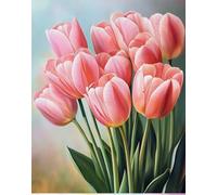 AYAOYANGGO DIY Embroidery Beads Set Pink Tulip Flowers Needlepoint Handcraft Kit DIY Beaded Painting 3D Tapestry Bead Cross Stitch Set 9CT 50x60cm