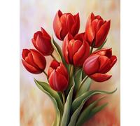 AYAOYANGGO DIY Embroidery Beads Set Red Tulip Flowers Cross Stitch Needlepoint Handcraft Tapestry Kit Beaded Stitching Pattern 3D Embroidery Set 9CT 40x50cm