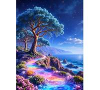 AYAOYANGGO DIY French Embroidery Kit with Beads Fantasy Universe Planet Landscape Beadwork Craft Kit for Beginners,Needlework Set,Preprint Pattern Decor Wall Art 9CT 50x60cm