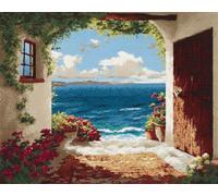 AYAOYANGGO Landscape Latch Hook Rug Kitthe Sea Outside The Door Crochet Sewing Kit Classic Latch Hook Rug Kits for Adults 3D Craft Set for Home Decor Festival Gift 23x35in