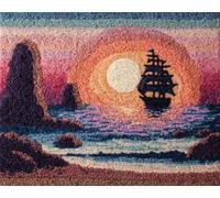 AYAOYANGGO Landscape Rug Making Kitsunrise at Sea Cross Stitch Rug Making Kit，Carpet Crochet Kits Embroidery Set Needlework Crafts for Home Decor 23x35in