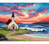 AYAOYANGGO Landscape Tapestry Kitseaside Church DIY Crochet Kit Embroidery Set Rug Making Canvas Kits Needlework Crafts for Home Decor 33x45in