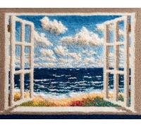 AYAOYANGGO Landscape Tapestry Kitthe Sea Outside The Window Cross Stitch Rug Making Kit，Carpet Crochet Kits Embroidery Set Needlework Crafts for Home Decor 23x35in