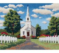 AYAOYANGGO Landscape Tapestry Kitvillage Church Cross Stitch Rug Making Kit,Carpet Crochet Kits Embroidery Set Needlework Crafts for Home Decor 31x63in