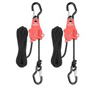 Ayaport Pull to Release Rope Hoist and Tightener, Self-Locking Pulley System with 1/4" x 15' Rope for Various Tie Downs and Secure Hanging Plants Grow Light, Tents, Camping, Garage Gear, 2Pack