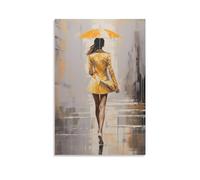 AYAROS Abstract Woman Umbrella Painting Poster Yellow Suit Woman on The Street Canvas Wall Art Prints Painting for House Room