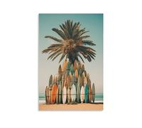 AYAROS Beach Seaside Landscape Printed Canvas Posters Modern Surfboards Tall Palm Trees Wall Decor Suitable for Living Rooms Bedroom
