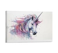 AYAROS Beautiful Unicorn Canvas Wall Art for Bedroom Retro Pink Abstract Animal Watercolor Wall Decor Poster for Room Aesthetic Framed 16x24 inch