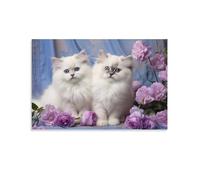 AYAROS Beautiful White Cat Art Poster Prints Purple Flowers Kittens Modern Canvas Wall Decor Artwork for Home Office